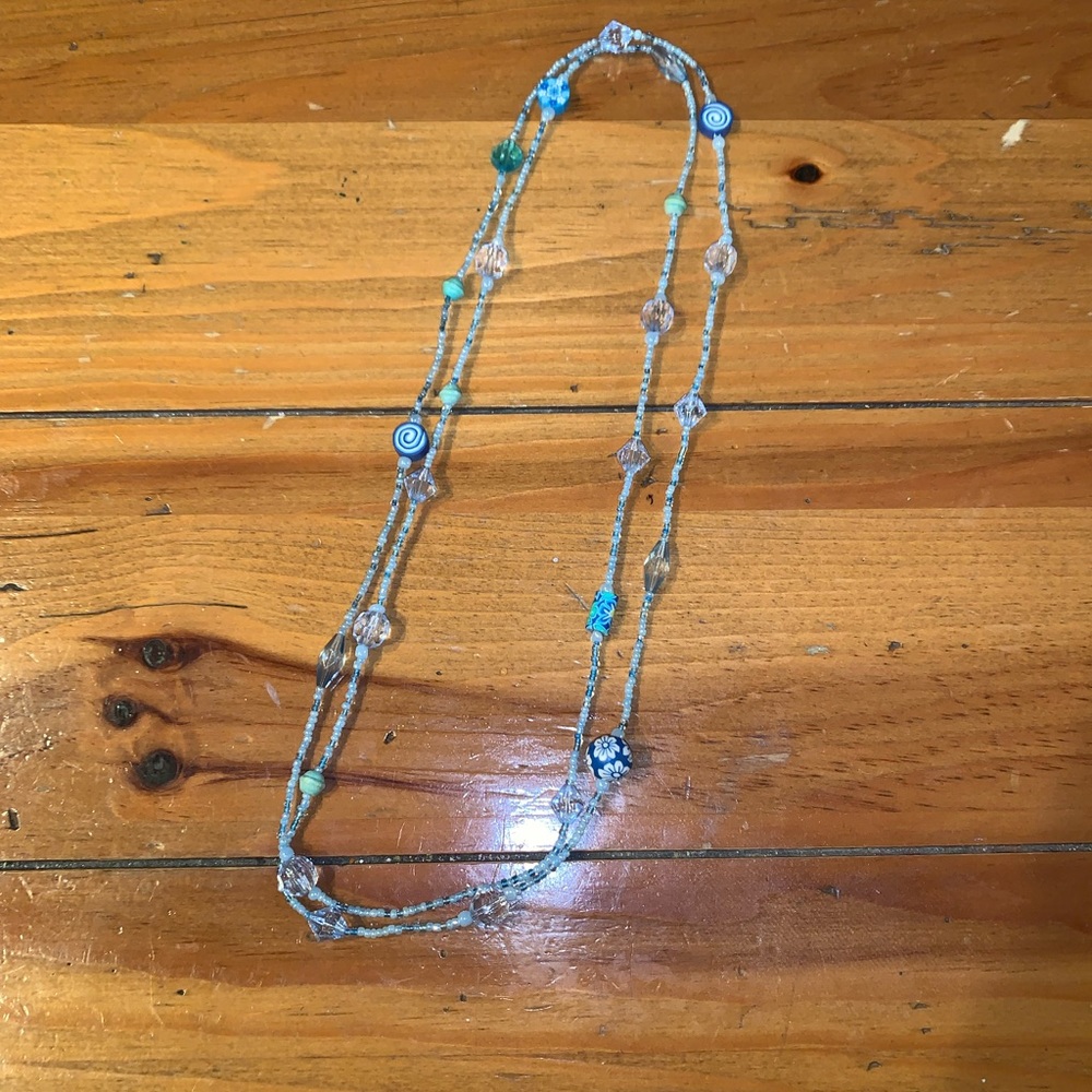 Long Beaded Blue Tone Necklace